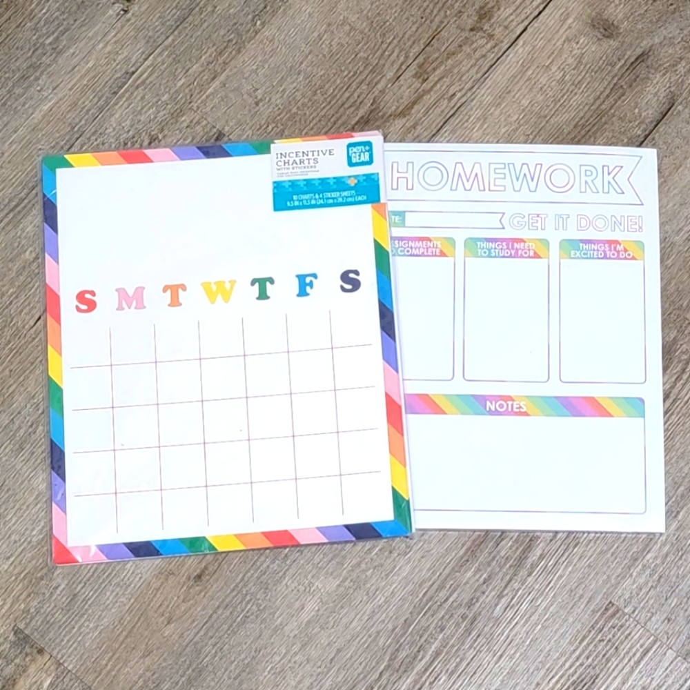 Pen + Gear Multicolor Rainbow Incentive Charts + Homework Planner Pad, Rainbow